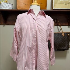 Lands' End Pink and White Striped Button Down Shirt
